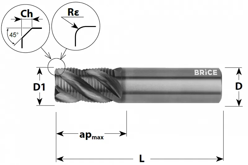 Фрезы R.B42-C/R с плоским торцем, 4-зубые